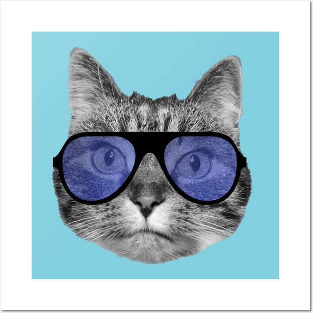 Cat wearing cool blue sunglasses Wall Art by Purrfect